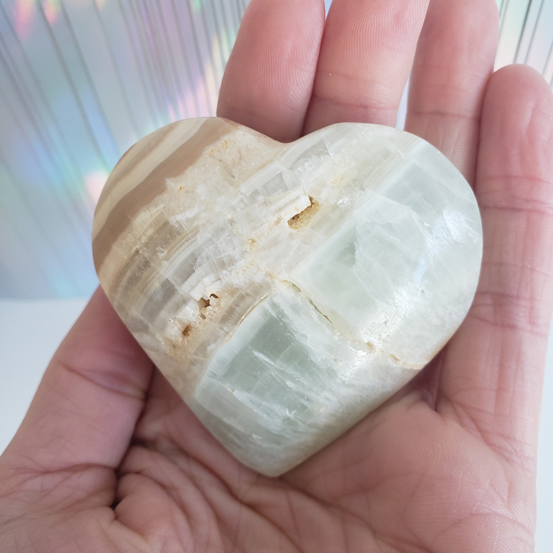 Energy Crystals Pistachio Calcite Heart (4)