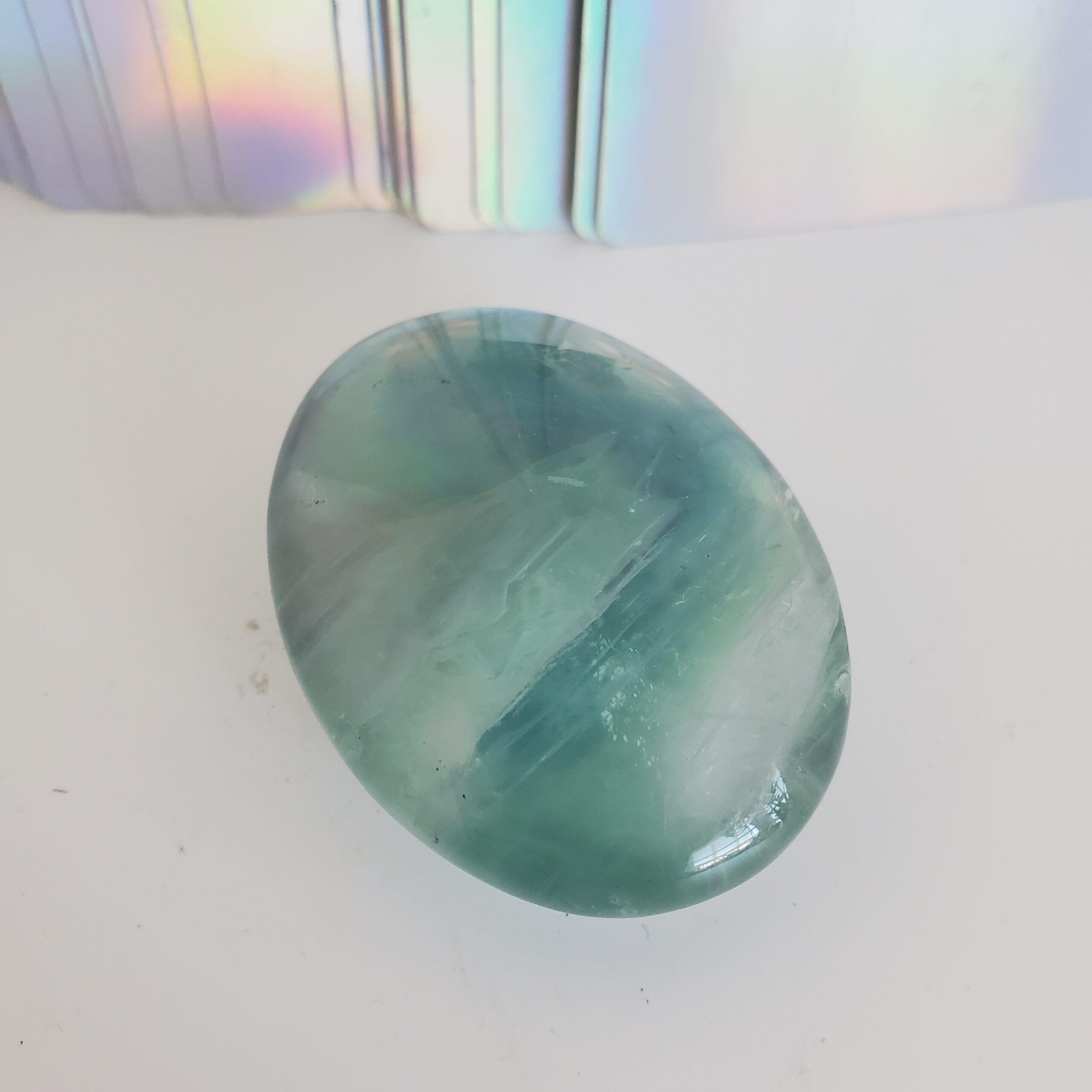 green fluorite palm stone