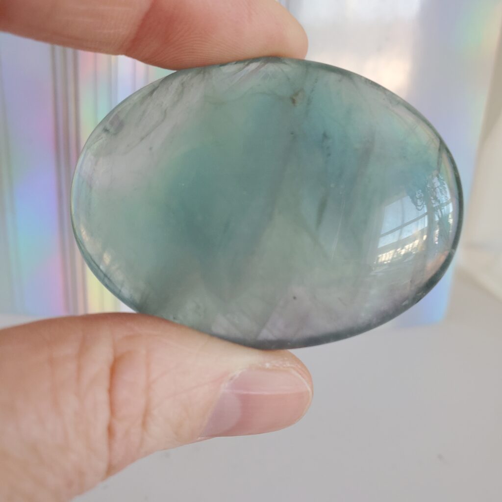 green fluorite palm stone