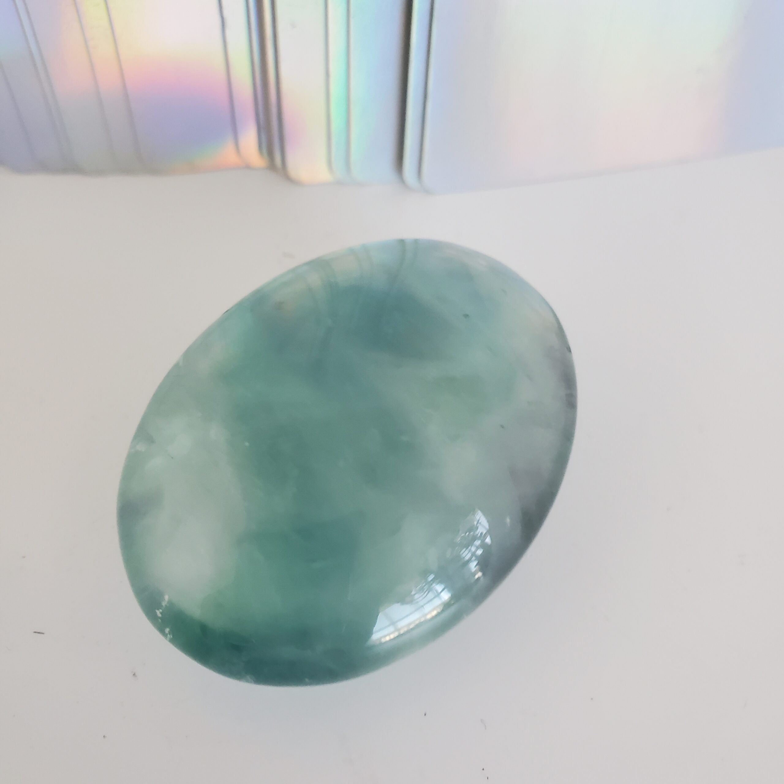 green fluorite palm stone